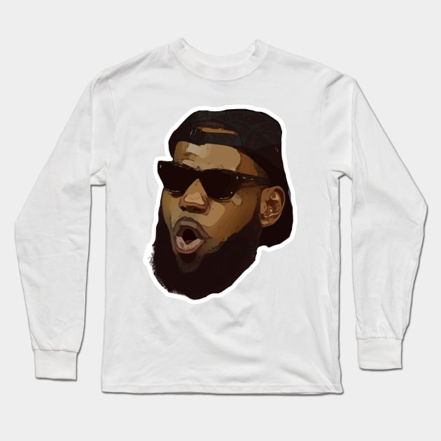 Lebron James Funny Face Long Sleeve T-Shirt by Playful Creatives